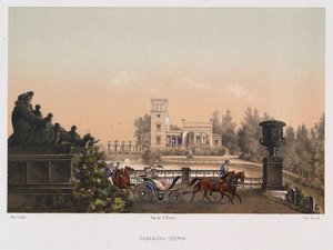 Het Roze paviljoen Ozerki paviljoen in het Peterhof Park, 1853 door Carl Friedrich Ziegler von Schaffhausen