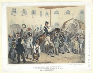 Proclamatie van de Grondwet op de verzamelplaats van de Nationale Garde in het Freihaus op de Wieden op 15 maart 1848