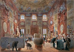 De grote marmeren zaal van het Onderste Belvedere met de sculpturen van de antiekcollectie door Carl Goebel d. J.