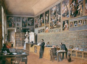 De bibliotheek, tevens kantoor van de ambtenaren van de Ambraser collectie (portretcollectie)
