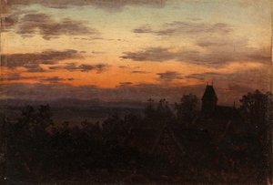 Landschap bij zonsondergang door Carl Gustav Carus