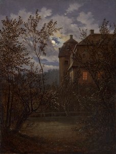 Schloss Milkel in maanlicht, ca. 1833-35
