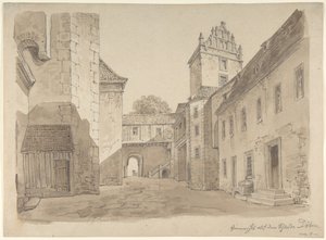 Uitzicht op de binnenplaats van het kasteel in Döben door Carl Gustav Carus