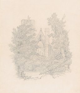 Gezicht op de westgevel van de kathedraal van Dunkeld door Carl Gustav Carus