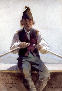 Joseph Zwenger in een roeiboot, Beierse Hooglanden door Carl Haag