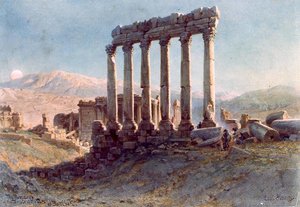 De resten van de Zonnetempel in Baalbek door Carl Haag