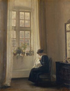 Een Meisje dat Naait in een Interieur door Carl Holsoe