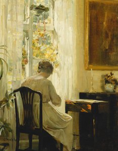 Een vrouw in een interieur