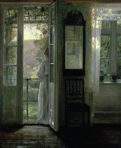 Meisje staand op een balkon door Carl Holsoe