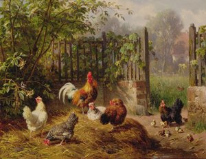 Haan met Hennen en Kuikens door Carl Jutz
