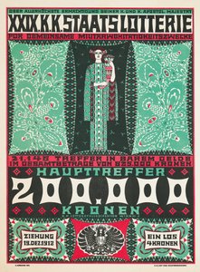 Poster die de 24e Koninklijke Oostenrijkse liefdadigheidsloterij in 1912 adverteert