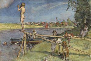 Een Aangename Zwemplek, uit de serie Een Huis, c.1895 door Carl Larsson