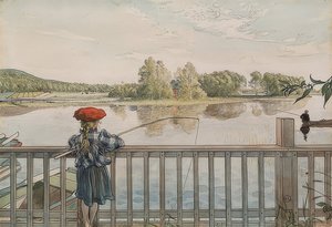 Lisbeth aan het vissen. Omstreeks 1895 door Carl Larsson