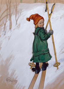 Klein meisje aan het skiën