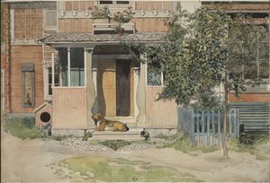 De veranda. Uit Een huis (26 aquarellen) door Carl Larsson