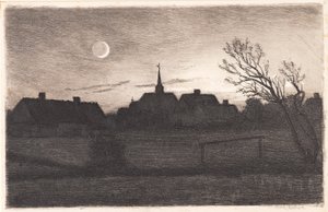 Hornbæk kerk, zomeravond door Carl Locher