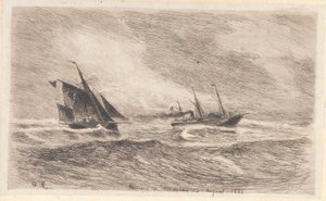 Storm in de Noordzee. Arcturus krijgt een loods door Carl Locher