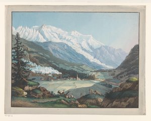 Gezicht op Chamonix aan de voet van de Mont-Blanc door Carl Ludwig Hackert