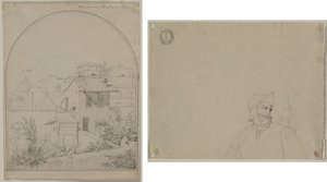 Uitzicht vanuit mijn raam in Rome (recto) Soldaat in een landschap (verso)