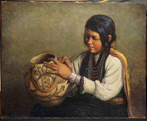 Isleta aardewerkmaker, Pueblo van Isleta, New Mexico