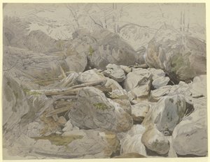 Waterval tussen rotsblokken door Carl Morgenstern