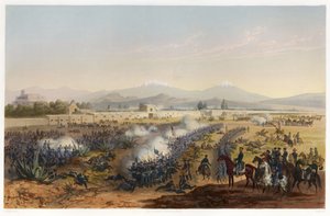 Molino del Rey - aanval op de Molino, uit De Oorlog tussen de Verenigde Staten en Mexico, uitgegeven 1851 door Carl Nebel