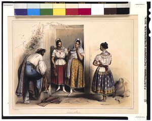 Vrouwen van Puebla, na 1836 (kleur litho)