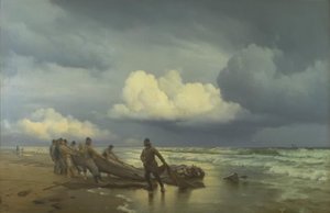 Vissers trekken netten op Skagen Noordstrand