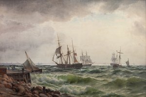 Schepen onder de kust na een bui