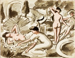 Groep naakte en halfnaakte vrouwen door Carl Newman