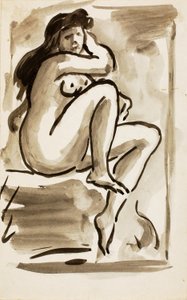 Zittend vrouwelijk naakt door Carl Newman