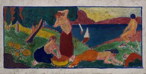 Vrouwen in landschap met blauwe rand, voor 1932