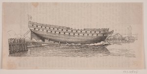 Een linieschip wordt te water gelaten