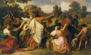 Mozes beschermt de dochters van Reuel