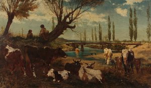Kudde koeien aan het water door Carl Rudolf Huber