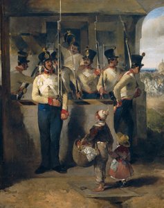 De schildwacht, roepend naar het geweer ("Geweer eruit!")