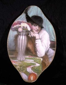 Portret van een meisje bij een vaas met bloemen door Carl Schlosser