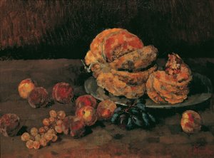 Stilleven met Pompoen, Perzik en Druiven
