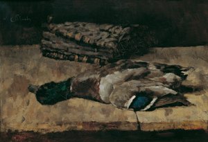 Stilleven met wilde eend en jachttas I door Carl Schuch