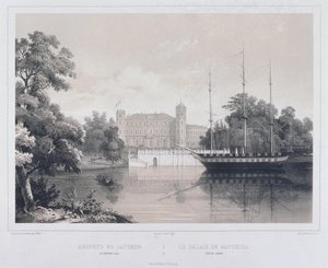 Uitzicht op het paleis in Gatchina vanaf het meer, 1850s