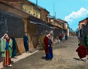Japan, Honshu eiland, Kanto regio, straatleven in Tokio, circa 1920