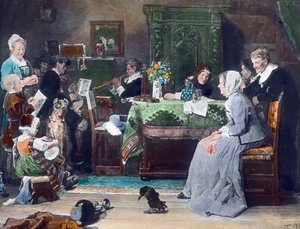 Het Familieconcert. Schilderij door de Duitse schilder Fritz von Uhde (1848 - 1911) in 1881. Beelddatum: circa 1890. Carl Simon Archief door Carl Simon