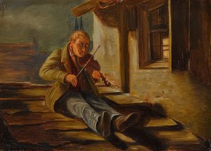De gehoornde dakviolist door Carl Spitzweg