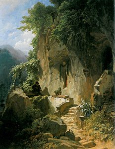 Muzikale kluizenaar voor zijn rotswoning door Carl Spitzweg
