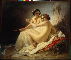 Twee meisjes in een grot door Carl Timoleon von Neff