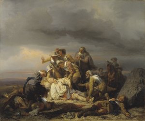 De ontdekking van het lichaam van koning Gustav II Adolf van Zweden (1594-1632) na de Slag bij Lutzen, door Wahlbom, Carl door Carl Wahlbom