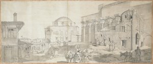 De Hadrianus-bibliotheek en de grote moskee in Athene door Carl Wilhelm Freiherr von Heideck