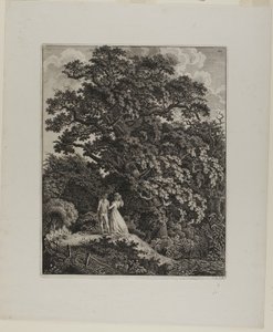 Boslandschap met een Elegant Koppel Wandelend Onder een Eik door Carl Wilhelm Kolbe, the elder