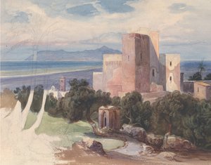 Uitzicht op Terracina met de berg Circeo recto..., midden 19e eeuw