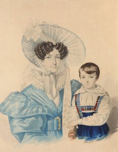 Portret van Anna Platonovna Plautina 1808-1886 met haar zoon, 1830s